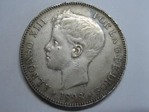 1898 ALFONSO XIII 5 PESETAS SILVER COIN SPANISH SPAIN ,. - Picture 1 of 12
