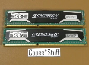 Crucial Ballistix BLS8G3D1609DS1S00.M16FED PC3-12800u LOT (2) x 8GB = 16GB RAM - Picture 1 of 2