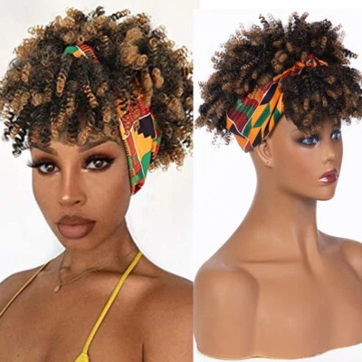 Pelucas diadema rizadas afro ombre para mujer turbante envoltura rizos pelucas flequillo Foto 1 de 4