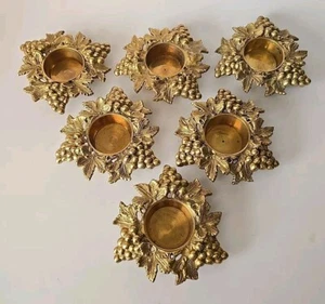 6 Brass Votive Candle Holder Grape Leaves Grapes Lot Set - Picture 1 of 3