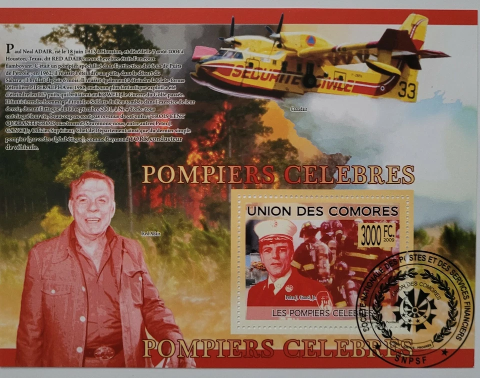Comoros /   Firefighters - Peter Ganci / 1v minisheet CTO - Image 1 of 1