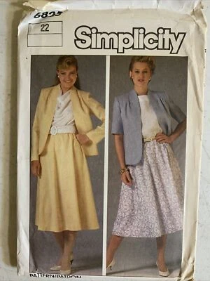 SIMPLICITY PATTERN 6825 SKIRT UNLINED JACKET 1985 SIZE 22. UNCUT - Image 1 of 4