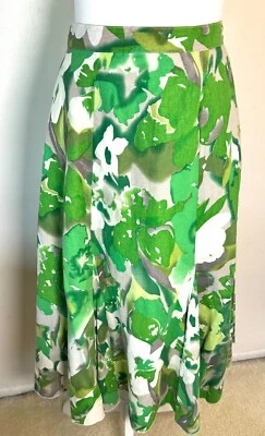 Vtg Sarah Arizona Women's Large A-Line Skirt Floral Midi Linen Blend Lined Green - Image 1 of 4