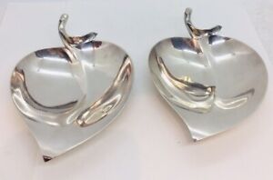 Tiffany & Co. Pair Vintage Sterling Silver Large Leaf Dishes 241.2 Grams 6”