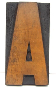 GROSSER VINTAGE DRUCKERBLOCK " A " ganz HOLZ 6-1/2 x 3-1/2 Zoll TOP - Bild 1 von 4