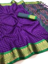 Saree women cotton silk sari Indian wedding festival jacquard Purple Green