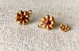 Hand Made Indian Gemstone Red Ruby 18k Earring Post Pair Findings - Picture 1 of 5