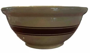ANTIQUE YELLOW WARE 9.5" KITCHEN MIXING BOWL 3 Brown Stripes Likely Roseville - Picture 1 of 6