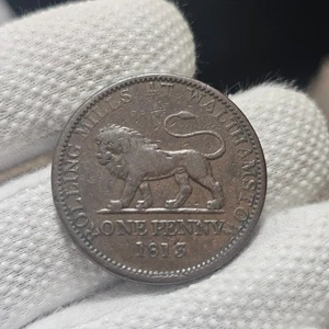1813 One Penny Token Lion 🦁 Design Colonial Coin British Copper Company - Picture 1 of 8