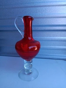 Vintage Bischoff Mid Century Ruby Red Glass Bubble STEM Decanter Bottle. - Picture 1 of 8