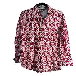 Tizzie Women’s Button Down Shirt Pink White Geometric Print Stretch Size Small  - Picture 1 of 6