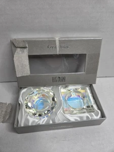 2 Oleg Cassini Candle Holders Rainbow Crystal Votive Round Sqaure Clear Signed  - Picture 1 of 5