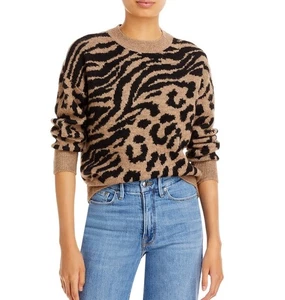 Aqua Mixed Animal Leopardenmuster schwarz Animal Print Rundhals Pullover Strick Gr. XS - Bild 1 von 13