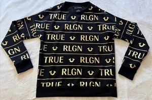 True Religion Sweatshirt Sweater Top Black & Gold - Oversize Small / Medium - Picture 1 of 11