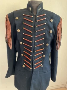 Double D Ranch Wear Wool Military Coat Pigskin Fringe Horn Bone Gr. L Jacke - Bild 1 von 10