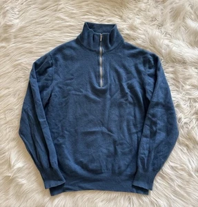 Maglione pullover Loro Piana 100% cashmere quarto zip blu 54 - Foto 1 di 9