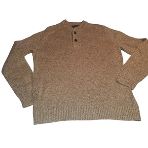 Maglione Henley Vintage Eddie Bauer Taglia Large Alto 2 Bottoni Cotone Marrone Nonno - Foto 1 di 10