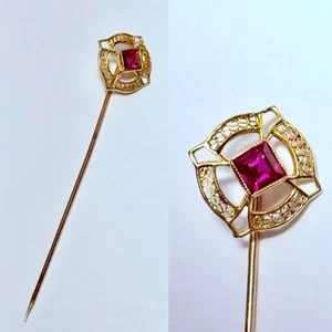 Dawkins Benny 10K Gelbgold 0,30ct Lab Created Rubin 2,5" Stecknadel 1,23g - Bild 1 von 6