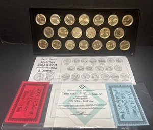 2003 - 2004 24kt Gold Plated US Mint State Quarters 20-Coin Set in Box - Picture 1 of 4