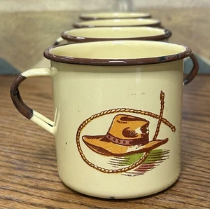 Chuck Wagon Set of 4 Coffee Cups Camping Mugs Monterrey Western Ware Enamelware - Picture 1 of 15