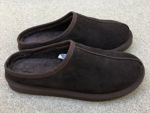 Men's Suede Leather Clogs Shoes House Slippers Men's 9 Brown Fleece Lined - Picture 1 of 8