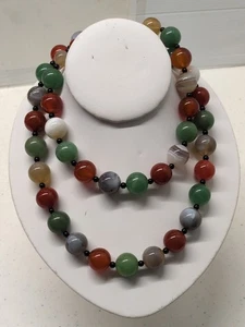 COLLAR VINTAGE DE CUENTAS DE MÚLTIPLES PIEDRAS PRECIOSAS con gancho de ley .925 32" - Imagen 1 de 10