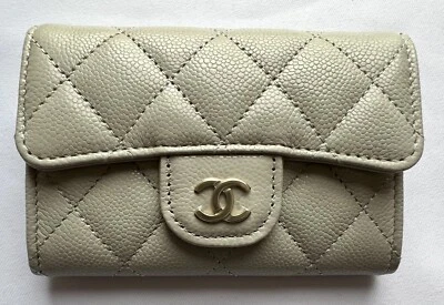 NWT Chanel Classic Flap Card Holder Wallet Caviar Light Grey Gold HW Authentic - Image 1 of 4