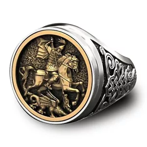 Golden Knight Ring, Society Dark Gold Ring, Vintage Ring, Diamond Ring, Gift - Photo 1/34