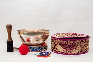 12" Silver & Gold Plated Sahasrabhuja Avalokiteswara Carved Singing Bowl-Healer - Picture 1 of 13