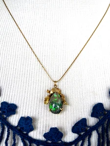 Solid 14k Yellow Gold Australian Boulder Opal Pendant Chain Necklace 19.5" 6.7gr - Picture 1 of 21
