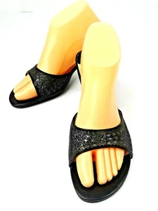 Rampage Desire Womens Black Slides Open Toe 3" Kitten Heels Size 10 Medium - Picture 1 of 10