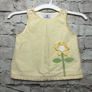 Florence Eiseman Yellow Applique Flower Spring Seersucker Dress Size 6 Months