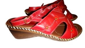 LOTUS Soft Leather Wedge Heel Red Sandals Slingback Size 7 ๐บ๐บ - Picture 1 of 11