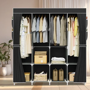 180cm Kleiderschrank, Stoffschrank,Garderobe Kleiderstange 8 Fächern Faltschrank - Bild 1 von 15