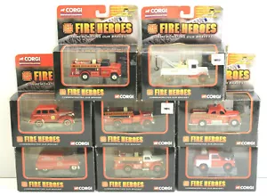 8pc 2002 Corgi Fire Heroes Diecast Replicas Fire Pumper + Van + Land Rover NIB - Picture 1 of 7
