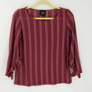 Anthropologie W5 Red Ruffle Cuff Pin Stripe Round Neck Blouse Top Size Small - Picture 1 of 4