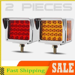 57 LED Square Face Stud Mount Pedestal Fender Turn Signal Light Red/Amber - Foto 1 di 16