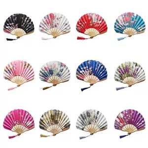 Bamboo Flower Printed Folding Fan Chinese Vintage Hand Held Fans Party Decor/ - Picture 1 of 36