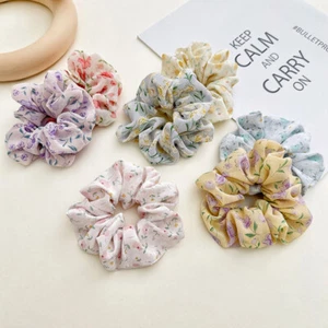 Blumendruck Scrunchies Chiffon Blume Haarseil Gummizug Haar Gummiband ↕ - Bild 1 von 26