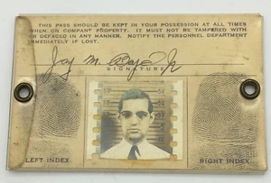 Glenn L. Martin Company Aircraft Aerospace ID Badge Photo FingerPrints Lockheed - Picture 1 of 4