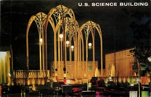 Seattle Washington WA Worlds Fair US Science Building Pavilion at Night Postcard - Picture 1 of 2