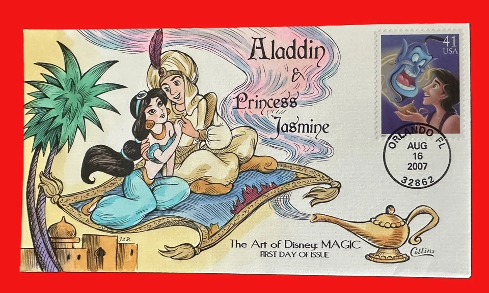 2007 Collins Handpainted FDC - Disney/Aladdin&Jasmine #4195 - Image 1 of 1