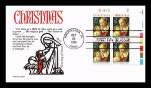 DR JIM STAMPS US CHRISTMAS MADONNA AND CHILD FDC PLATE BLOCK ARISTOCRAT COVER