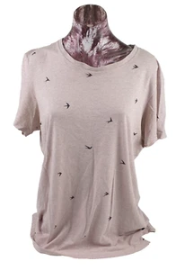 Kenji T Shirt, Men's, Size L, Pink With Black Birds, Cotton/Polyester/Round Neck - Picture 1 of 6