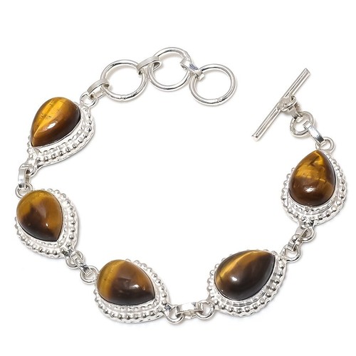 VALENTINO Bracciale gioiello in argento sterling 925 fatto a mano con pietre preziose occhio di tigre misura 7 8"