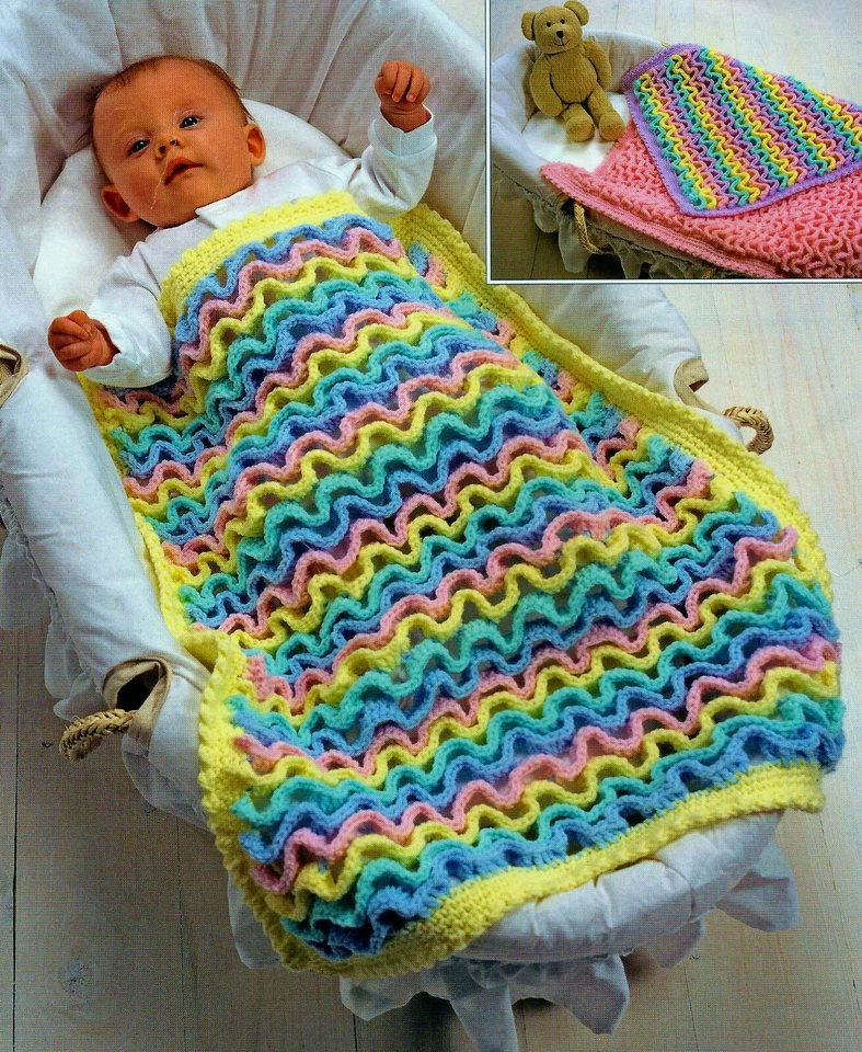 (BC10) Baby Aran Ripple Blanket Cot Pram Size 47cm x 63cm Crochet Pattern - Image 1 of 1