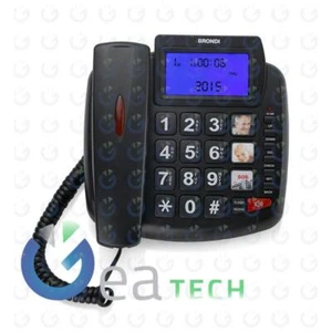 BRONDI BRAVO 90 LCD TELEFONO FISSO FASCIA SENIOR TASTI GRANDI VIVAVOCE NERO - Zdjęcie 1 z 4