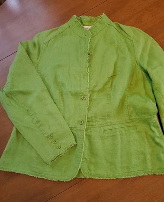 Chaqueta Coldwater Creek 100 % lino, ajustada, bordes, a medida, botones y bolsillos Foto 1 de 4