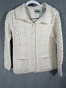 Aran Crafts Strickjacke Pullover Damen klein elfenbein Merinowolle Zopfmuster Taschen  - Bild 1 von 7