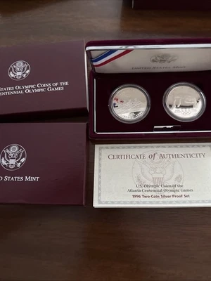 1996 Proof US Olympic Coins Rowing & High Jump Olympic Games 2 Coin Set/COA - Image 1 of 3
